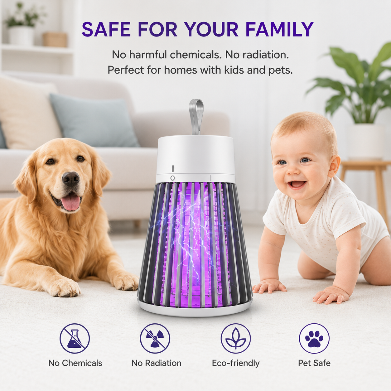 Electric Mosquito Killer Lamp – USB Rechargeable Bug Zapper with 360° UV Attraction