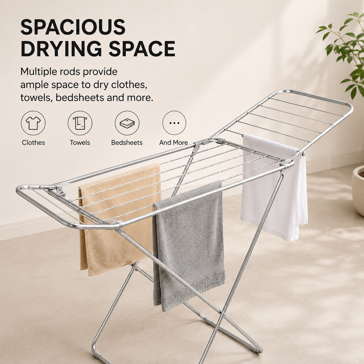Foldable Cloth Drying Stand – Stainless Steel Clothes Dryer Rack | Space-Saving Laundry Organizer