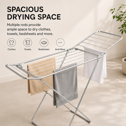 Foldable Cloth Drying Stand – Stainless Steel Clothes Dryer Rack | Space-Saving Laundry Organizer