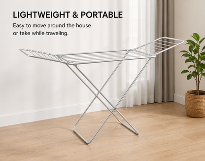 Foldable Cloth Drying Stand – Stainless Steel Clothes Dryer Rack | Space-Saving Laundry Organizer